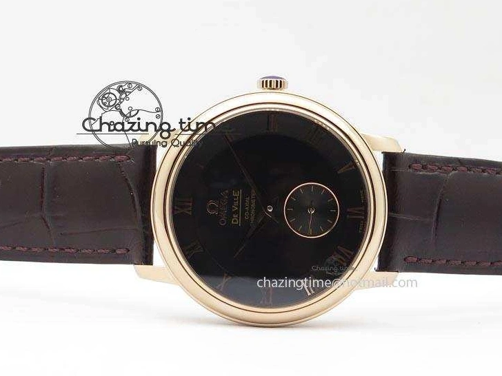 0422 TimelessDesign De Ville MK 1:1 Best Edition RG Black Dial On Black Leather Asian Seagull T1701 (Sec@6) 8236